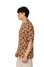 Brown Crochet Embroidered Leaf Short Sleeve Men Shirt