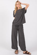 Black Ribbed Round Neck Top And Pants Set