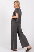 Black Ribbed Round Neck Top And Pants Set