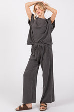 Black Ribbed Round Neck Top And Pants Set