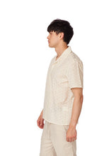 Cream Crochet Textured Short Sleeve Men's Cotton Shirt