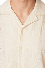 Cream Crochet Textured Short Sleeve Men's Cotton Shirt