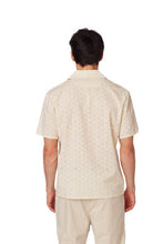 Cream Crochet Textured Short Sleeve Men's Cotton Shirt