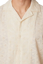 Cream Crochet Textured Short Sleeve Men's Cotton Shirt