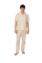 Cream Crochet Textured Short Sleeve Men's Cotton Shirt