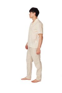 Cream Crochet Textured Short Sleeve Men's Cotton Shirt