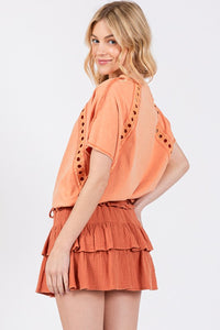 Orange Mineral Wash Trim Short Sleeve Shirt