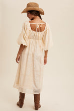 Cream Twist-Front Cutout Puff Sleeve Eyelet Midi Dress