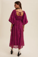 Plum Twist-Front Cutout Puff Sleeve Eyelet Midi Dress