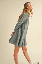 Dusty Blue Striped Flounce Hem Dress