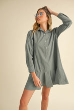 Dusty Blue Striped Flounce Hem Dress