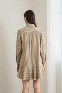 Natural Striped Flounce Hem Dress