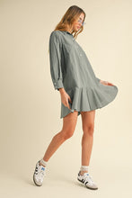 Dusty Blue Striped Flounce Hem Dress