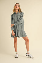 Dusty Blue Striped Flounce Hem Dress