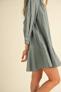 Dusty Blue Striped Flounce Hem Dress