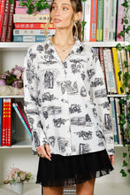Cream/Black Long Sleeve Button Down Printed Shirt