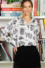 Cream/Black Long Sleeve Button Down Printed Shirt
