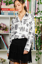 Cream/Black Long Sleeve Button Down Printed Shirt