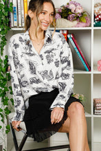 Cream/Black Long Sleeve Button Down Printed Shirt