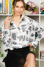 Cream/Black Long Sleeve Button Down Printed Shirt
