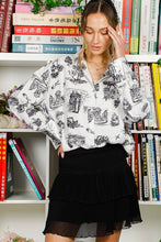 Cream/Black Long Sleeve Button Down Printed Shirt