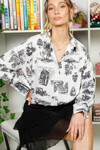 Cream/Black Long Sleeve Button Down Printed Shirt