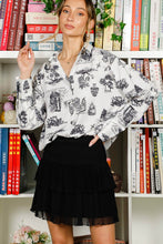 Cream/Black Long Sleeve Button Down Printed Shirt