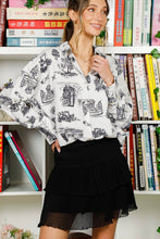 Cream/Black Long Sleeve Button Down Printed Shirt