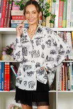 Cream/Black Long Sleeve Button Down Printed Shirt