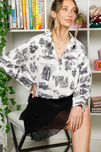 Cream/Black Long Sleeve Button Down Printed Shirt