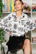 Cream/Black Long Sleeve Button Down Printed Shirt