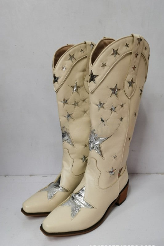 Beige Star Print Boots