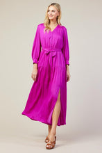 Orchid Long Sleeve V-Neck Button Front Tiered Maxi Dress