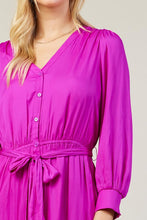 Orchid Long Sleeve V-Neck Button Front Tiered Maxi Dress