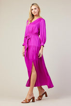 Orchid Long Sleeve V-Neck Button Front Tiered Maxi Dress