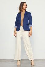 Slate Blue Shirred Sleeve Blazer