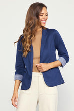 Slate Blue Shirred Sleeve Blazer