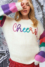 Cream/Multi Cheers Sparkle Wording Color Block Sweater
