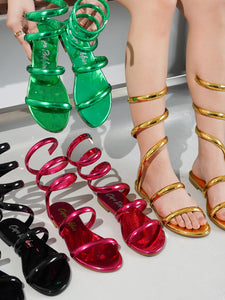 Black Spiral Wrap Around Sandals