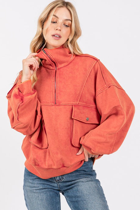 Red Mineral Washed Scuba Half Zip Sweatshirt