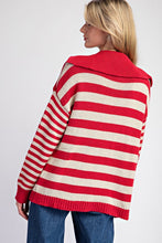 Cherry Red Striped Sailor Collar Cardigan