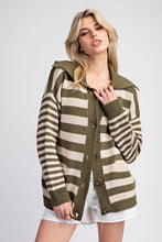 Moss Striped Sailor Collar Cardigan