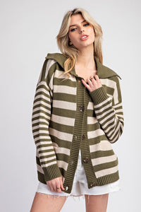 Moss Striped Sailor Collar Cardigan