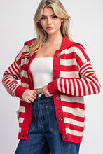 Cherry Red Striped Sailor Collar Cardigan