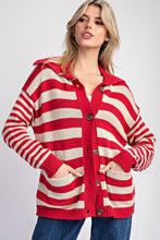 Cherry Red Striped Sailor Collar Cardigan
