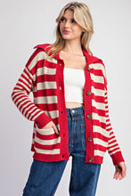 Cherry Red Striped Sailor Collar Cardigan