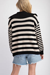 Black Striped Sailor Collar Cardigan