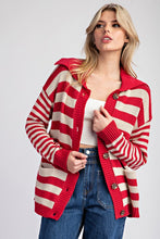 Cherry Red Striped Sailor Collar Cardigan