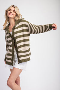 Moss Striped Sailor Collar Cardigan