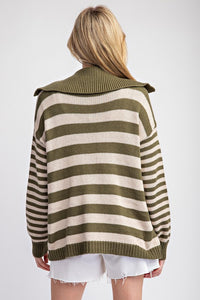Moss Striped Sailor Collar Cardigan